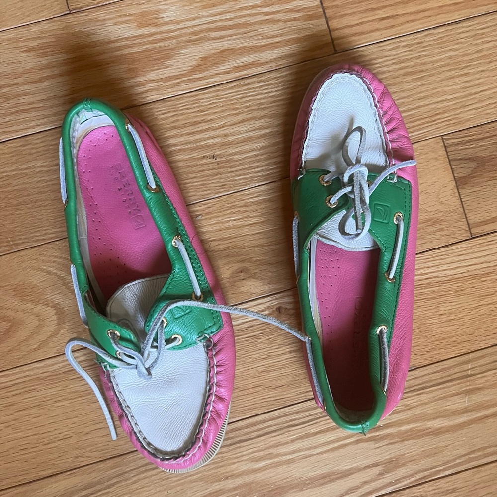 Pink and Green Sperry Boat Shoes